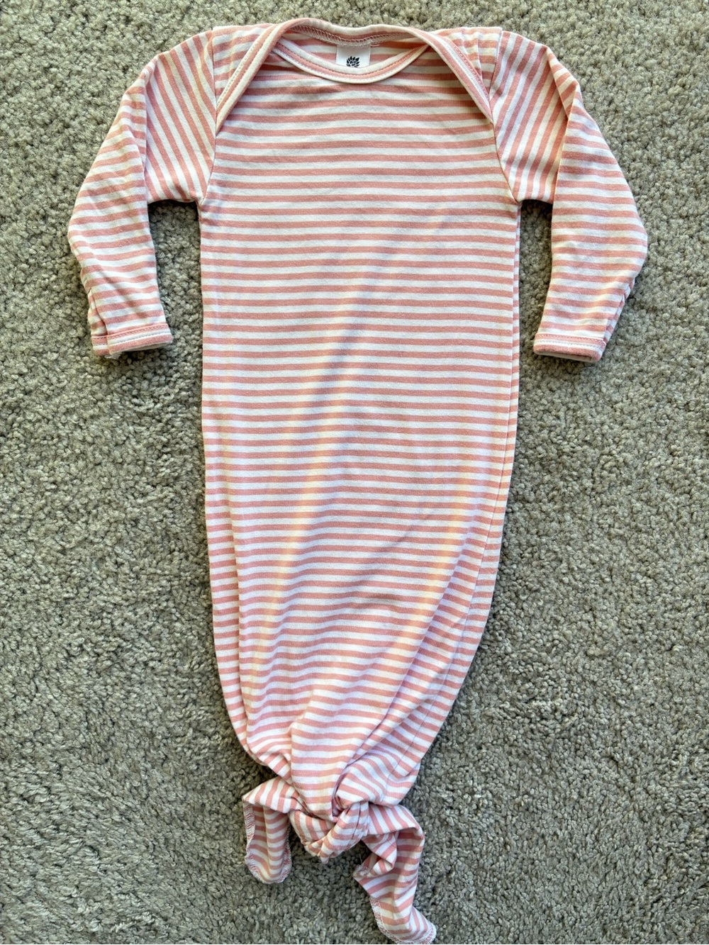 Soft Pink & White Striped Knotted Bamboo Baby Gown